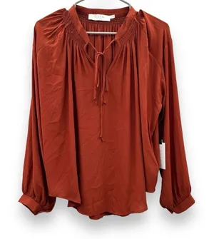 Astr The Label Rust Red Orange Long Sleeve V Neck Tie Blouse Sz S NEW‎ thumbnail 1