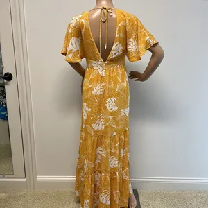 Lulus Open Back Golden Yellow Long Maxi Dress with Flutter Sleeves size S thumbnail 8