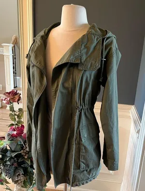Ellison Olive Green Lightweight Utility Jacket Hooded Womens Medium thumbnail 5