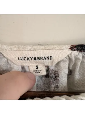 Lucky Brand Floral Print Bohemian Blouse Small Cream Long Sleeve Tassel thumbnail 3