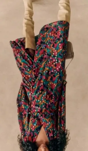 Sézane | NWT Linoy Wrap Midi Dress in Lucky Print Long Sleeve | Sz US 2 FR34 thumbnail 1