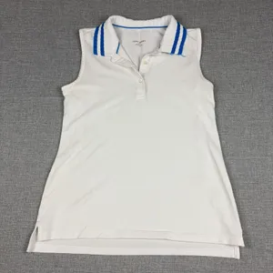 Tory Sport Polo Shirt Womens Medium White Sleeveless Striped Collar Athletic thumbnail 1