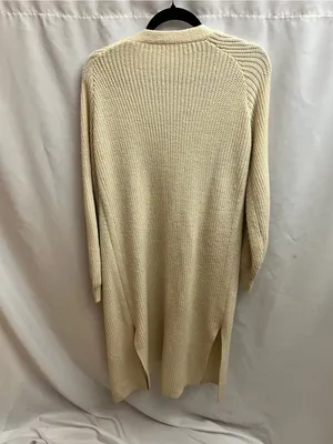 Cream Long Open Front Ribbed Knit Duster Cardigan Large thumbnail 2