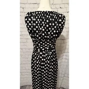 AA Studio black-and-white polka dot dress gathered neckline and Waist Size Small thumbnail 4