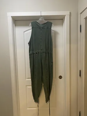 Free People Jumpsuit Womens Medium Green Sleeveless Utility Drawstring Pockets thumbnail 4