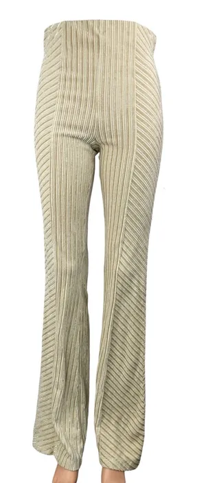 Free People Women's Beige Textured Velvet Slim High Rise Flare Trousers Pants S thumbnail 1