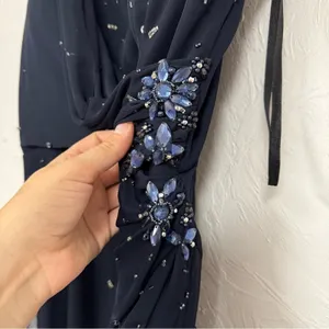 Xscape Blue Beaded One Shoulder Maxi Formal Dress Womens 12 Ruched Bridesmaid thumbnail 8
