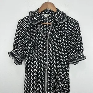 Max Studio London Women's XS Black White Polka Dot Midi‎ Dress Ruffle Trim NWT thumbnail 4