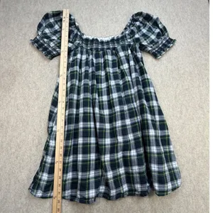 American Eagle Dress Womens M Green Plaid Cottagecore Dark Academia Smocked thumbnail 9
