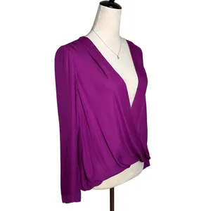 A.L.C. Harmon Silk Orchid Purple Draped Asymmetric V-Neck‎ Relaxed Fit Blouse 4 thumbnail 2
