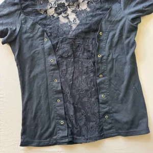 Y2K Era Knot Front Lace Back Top Black Size L thumbnail 5
