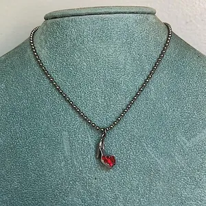 Red sparkly bling platform heel shoe necklace silver tone chain thumbnail 2