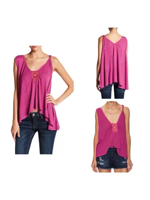Free People New Vibes Tank Top Pink Small S Lightweight Embellished Boho NWT thumbnail 2