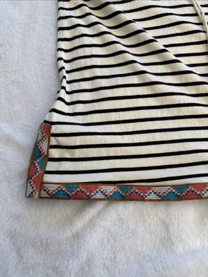 THML size medium Striped Sleeveless Embroidered Trim tank top black white thumbnail 5
