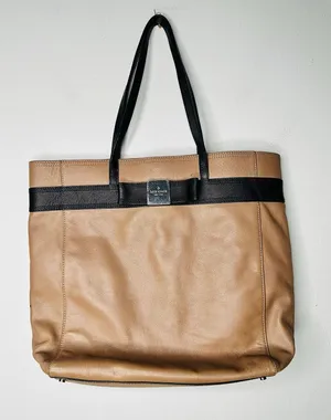 KATE SPADE Beige Tan Black Top Handle Tote Bow Detail Shoulder Bag thumbnail 1