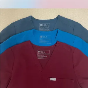 Three (3) Figs Catalina One-Pocket Scrub Top - Maroon, Blue, Charcoal. Size XS thumbnail 2