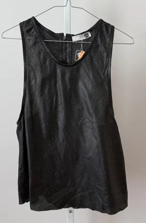 Anine Bing sz XS Black Perforated 100% Lambskin Leather Tank Top Back‎ Zip Goth thumbnail 1
