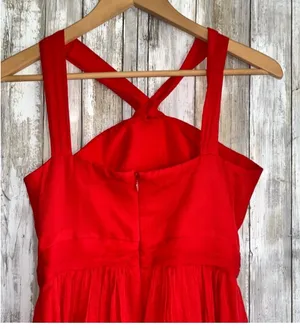 J.Crew Sinclair Vivid Poppy Silk Halter Dress | 0P thumbnail 5