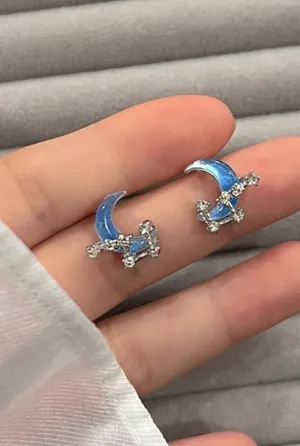 Blue Starry Sky Polar Star Moon Temperament Earrings Versatile Clear Sea Salt Sweet Earrings Exquisite Light Luxury Earrings for Women thumbnail 4
