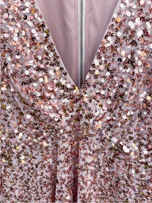 EUC Free People Dance All Night Sequined V Neck Puff SIv. Dress Rose Gold Small thumbnail 4