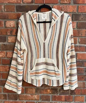 Billabong womens baja beach striped knit pullover hoodie cream M thumbnail 1