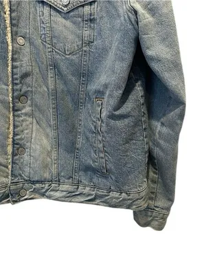 Lucky Brand Oversized Sherpa Lined Denim Trucker Jacket XL Y2K Boho thumbnail 7
