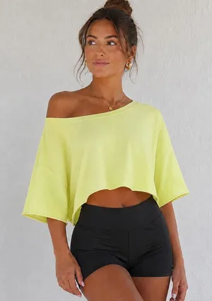American Eagle XXL Cropped Sweatshirt Yellow Short Sleeve Raw Hem Boxy Fit Top thumbnail 1