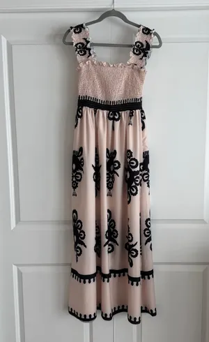 Cream Maxi Dress with Black Pattern Pink thumbnail 2