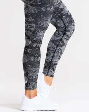 Womens best black camo leggings jacquard tights full length elastic waist thumbnail 12