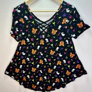 Disney Parks Halloween Mickey Jack O Lantern Lattice Back Top Small Black thumbnail 5