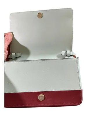 Kate Spade New York Saffiano Leather Colorblock Chain Crossbody Wallet Bag with Removable ID Card Holder Pouch – Mint Green / Burgundy (NWOT) thumbnail 7