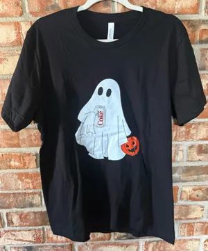 Bella Canvas Black Tee with White Ghost, Orange Jack-O'-Lantern & Red Soda Can thumbnail 1