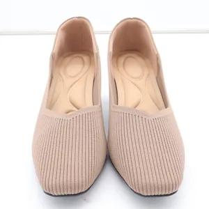 Taupe Ribbed Knit Block Heel Pumps Square Toe Comfort Insole Size 41 thumbnail 5