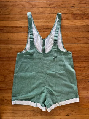 Double Zero NWOT Green Denim Shortalls Romper thumbnail 2