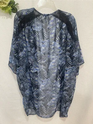 Express Tropical Print Sheer Kimono Women’s XS Black Lace Open Front thumbnail 5