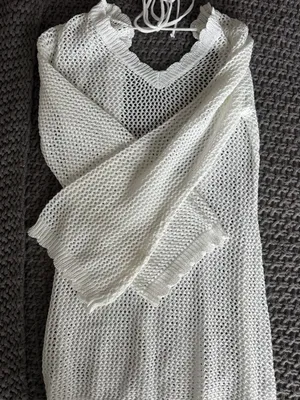 Beginning Boutique White Crochet Knit Long Sleeve Cover-Up Dress thumbnail 2
