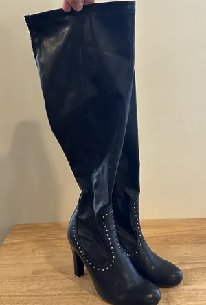 franco sarto the artists collection silver studded black boots 5.5 Sleek Chic‎ thumbnail 1