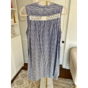 Crown And Ivy Linen Mini Dress Blue White Striped Tassel Quiet Luxury Old‎ Money thumbnail 3