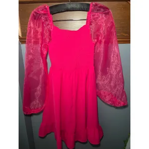 Altar'd State Pink Smocked Puff Sleeve Mini Dress Square Neck Ruffle Hem Small thumbnail 2