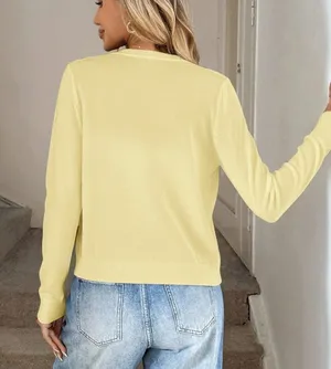 Pale Yellow Long Sleeve Knit Cardigan thumbnail 2