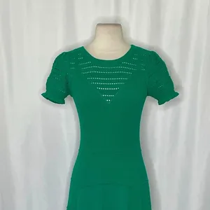 Anthropologie MAEVE Promenade Pointelle‎ Knit Dress Solid Green Flirty X-Small thumbnail 3