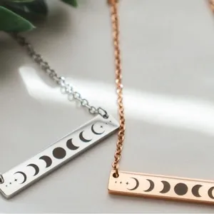 Boutique White Gold Plated‎ Celestial Necklace w/ Moon Phases Bar Pendant Necklace 16-18” thumbnail 7