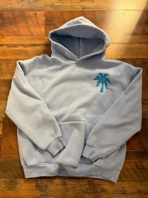 Pink Palm Puff Hoodie Blue Everything Comes In Waves thumbnail 1