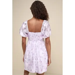 NWT Lulus Darling Behavior Lavender Floral Burnout Puff Sleeve Mini Dress XL‎ thumbnail 5