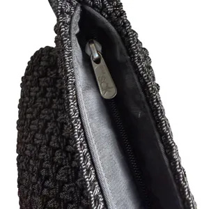 The Sak Crochet Shoulder Bag Womens‎ Medium Black Woven Boho Zipper Purse thumbnail 8