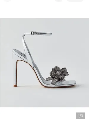NWOT Steve Madden Ulyana metallic silver rhinestone floral heels summer party thumbnail 2