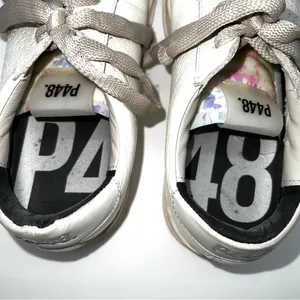 P448 White Leather Sneakers with Beige Accents thumbnail 7