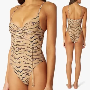 WeWoreWhat Danielle One Piece Swimsuit‎ Tiger Print Tan XS NWT thumbnail 3