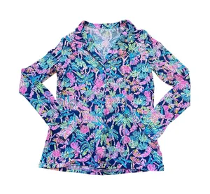 Lilly Pulitzer Oyster Bay Navy Seen And Herd PJ Knit Button Up Top | S thumbnail 1