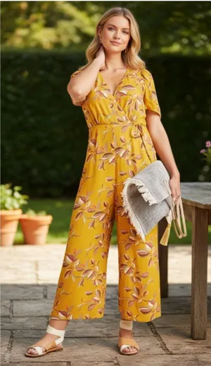 NWT Anthropologie Lisette Wide-Leg Jumpsuit Small Yellow Red thumbnail 1